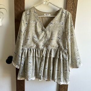 Meisie Spain Boutique floral bohemian Romantic button blouse  lace top women’s L